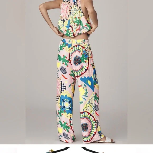 Anthropologie Blue and Yellow Wide Leg Pants - Picture 2 of 7